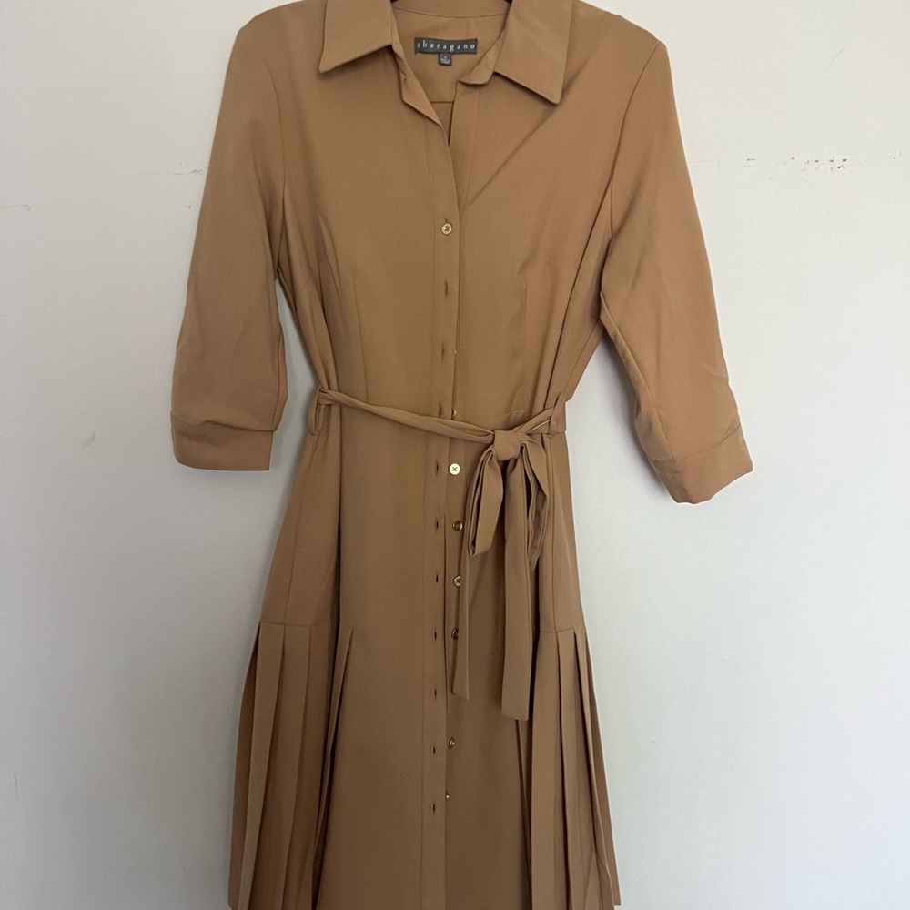 Sharagano Tan Long Sleeve Dress